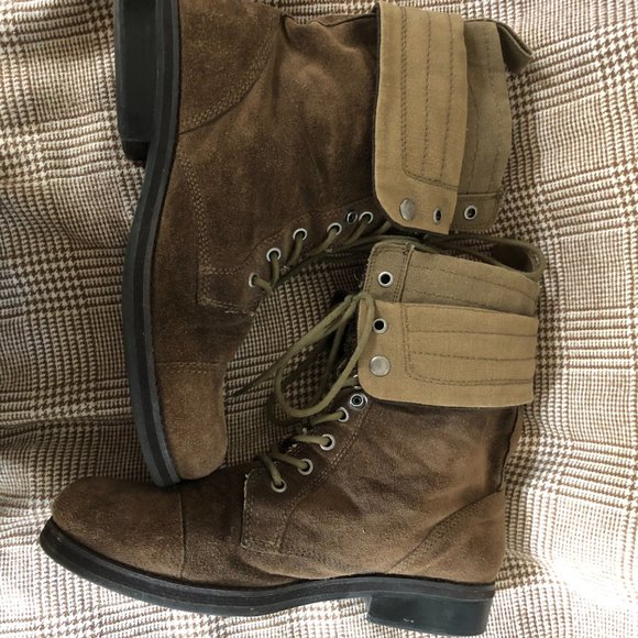 Nine West Vintage Foldover Combat Boot Suede Flat lace-up Women's 10 Distressed - Picture 3 of 10